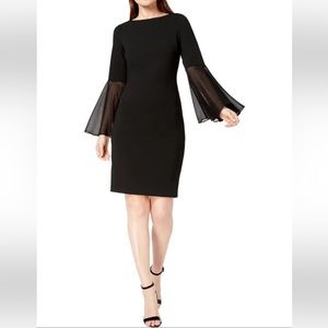 Calvin Klein Chiffon Bell Sleeve Sheath Cocktail Dress